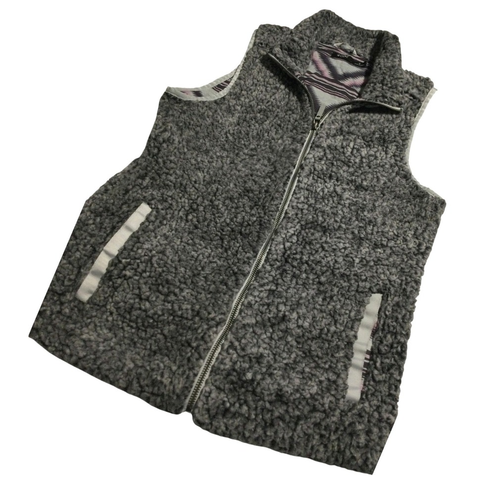 Cruel Denim Womens‎ Sherpa Fleece Vest Gray Southwestern Lining Full Zip Medium